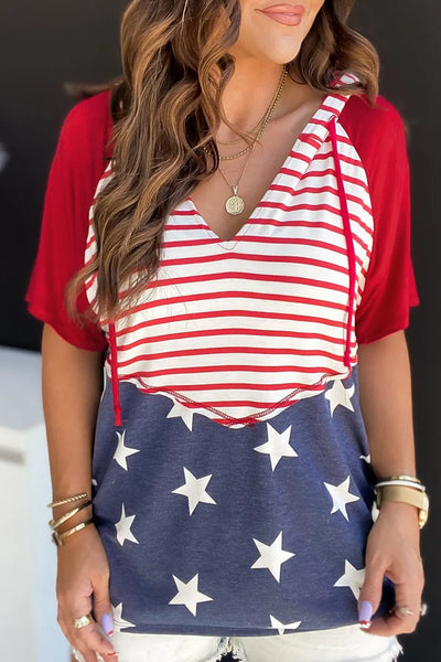 Stars and Stripes Print Drawstring Hoodie