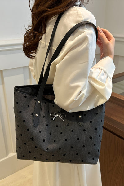 Stylish Bow Trim Polyester Tote Bag for Everyday Use