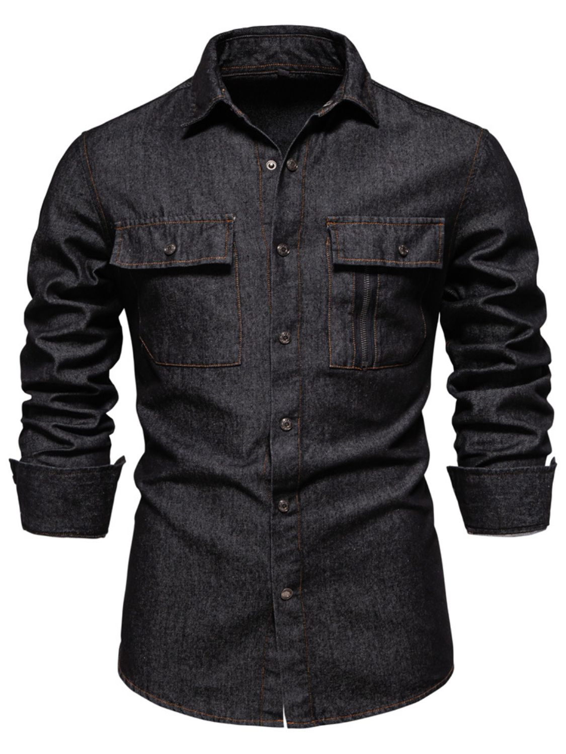 Men's Snap Down Long Sleeve Denim Shirt for Casual Style