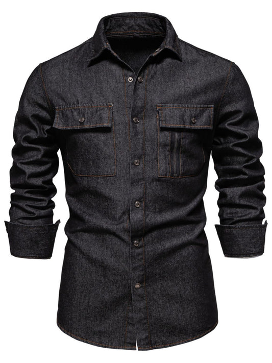 Men's Snap Down Long Sleeve Denim Shirt for Casual Style