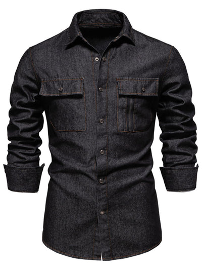 Men's Snap Down Long Sleeve Denim Shirt for Casual Style