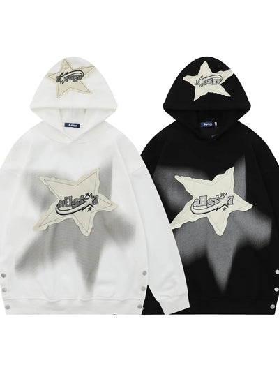 Men's Star Patch Oversized Hoodie with Snap Detail