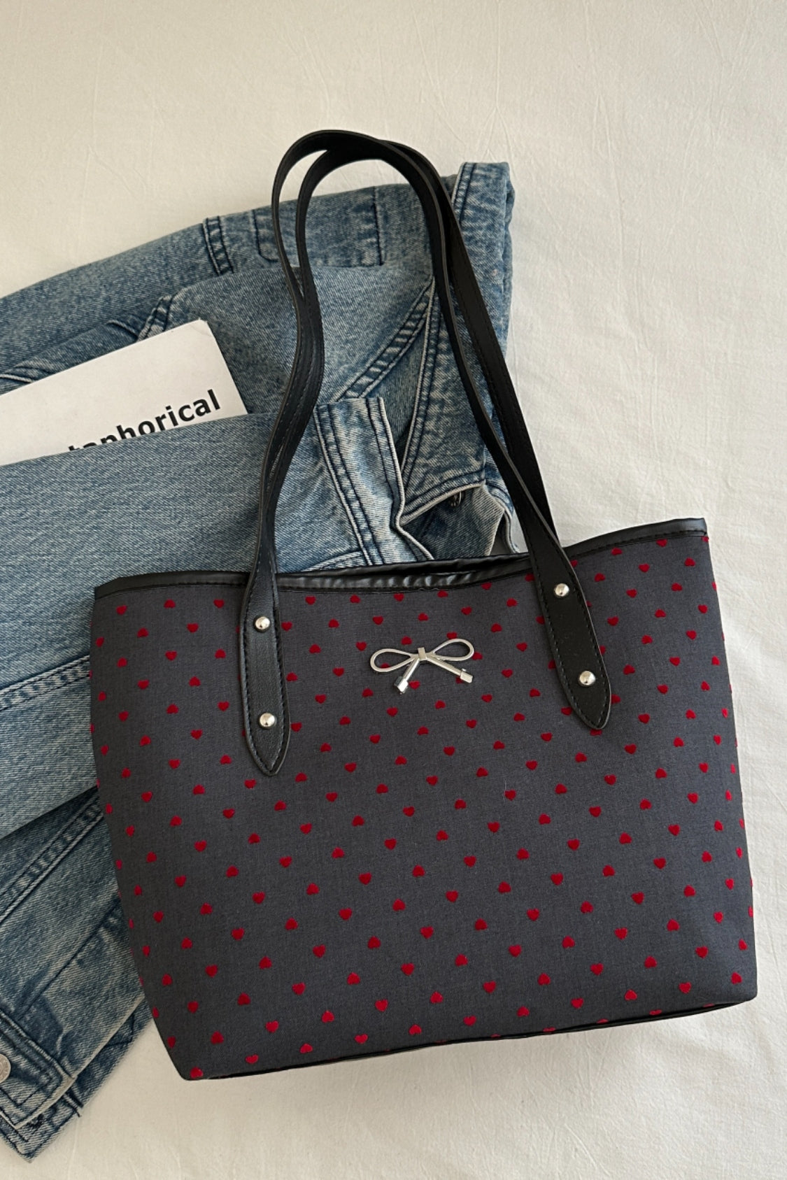 Stylish Bow Trim Polyester Tote Bag for Everyday Use