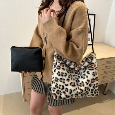 Chic Leopard Furry Shoulder Bag for Trendy Fashionistas