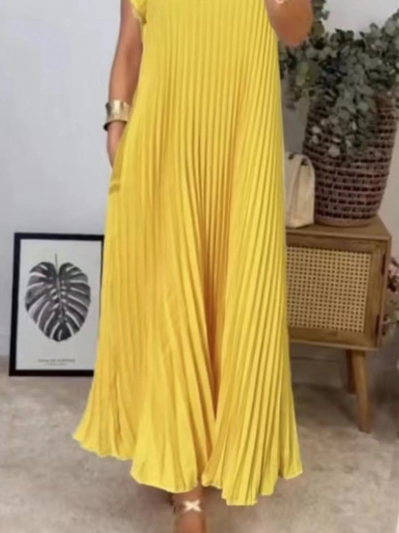 Full Size Pleated Round Neck Maxi Dress Plus Size