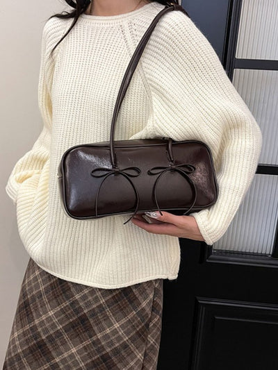 Stylish PU Leather Bow Trim Shoulder Bag for Any Occasion