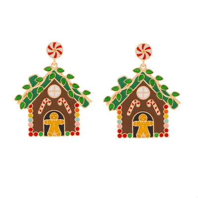 Christmas Gingerbread House Dangle Earrings
