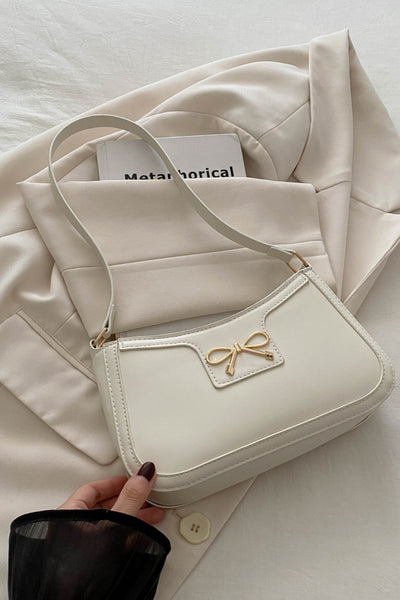 Trendy Bow Trim PU Leather Shoulder Bag in Rich Brown