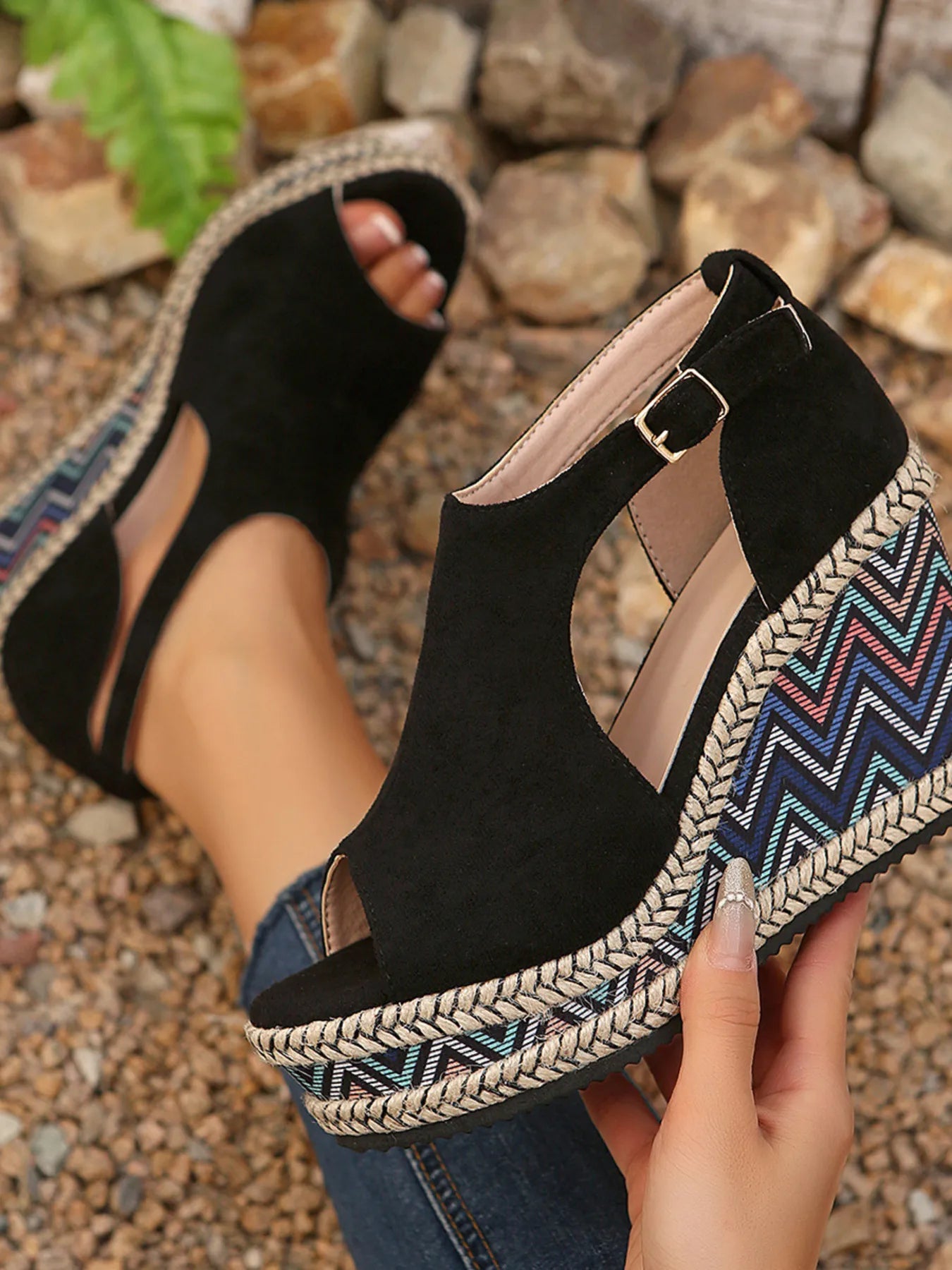 Cutout Platform Wedge Sandals