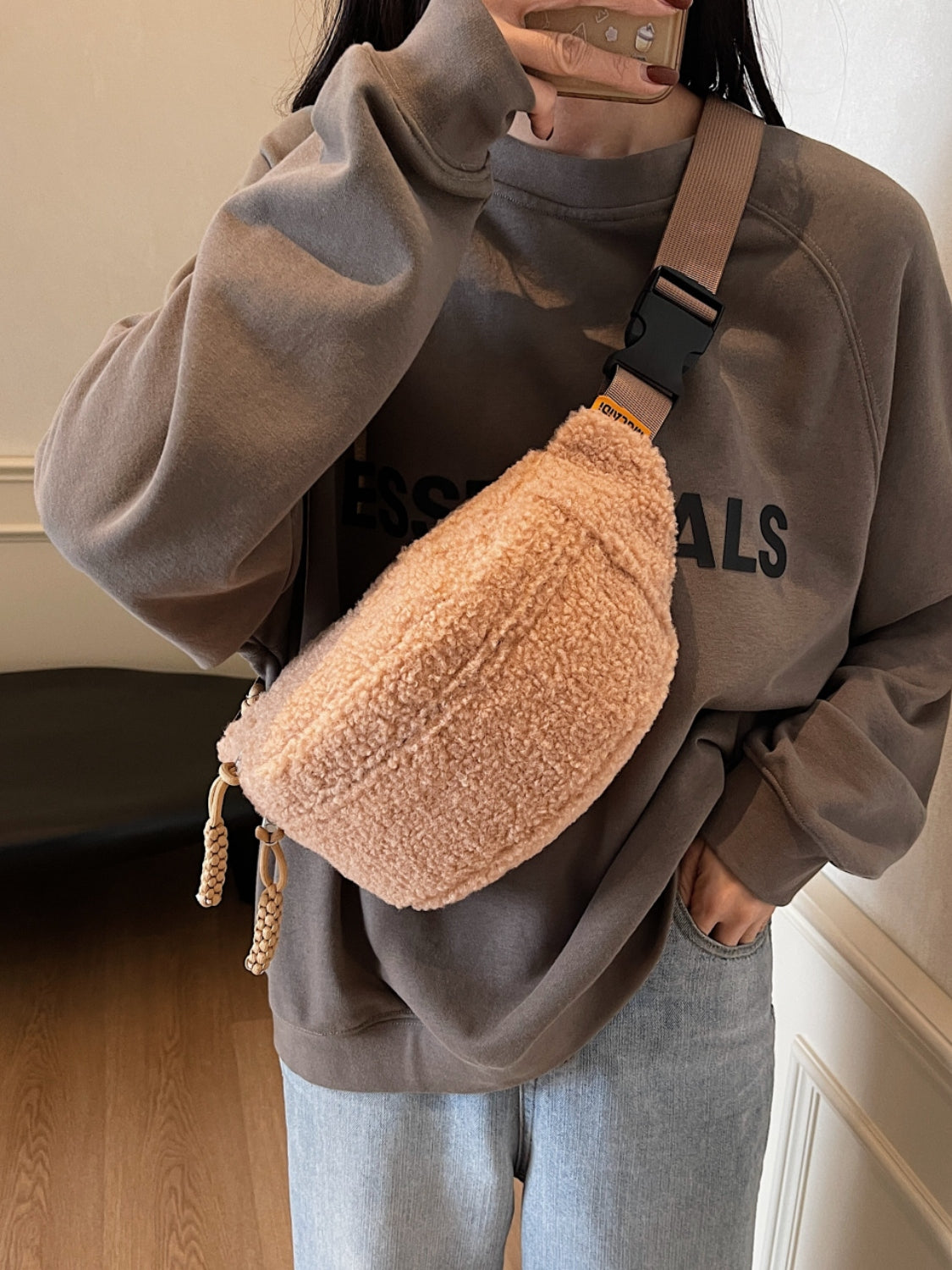 Stylish Sherpa Crossbody Bag with Adjustable Strap