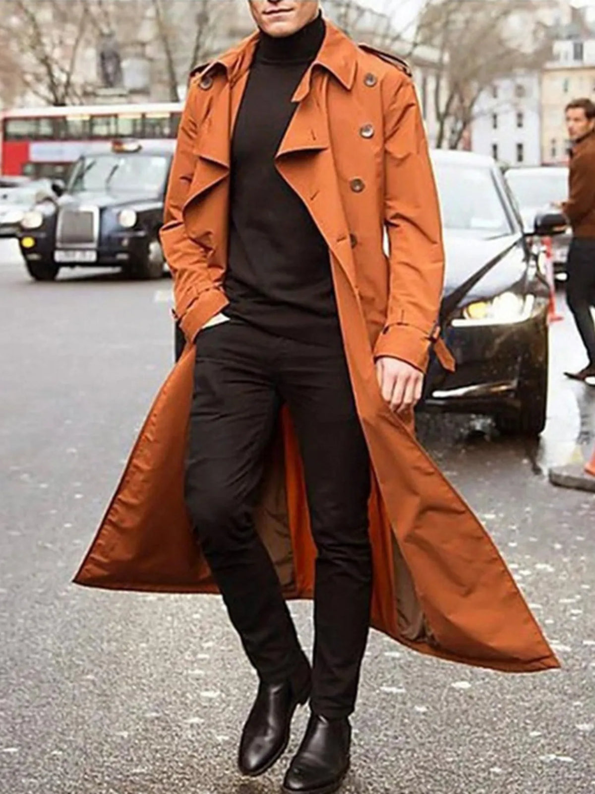 Men's Long Sleeve Longline Trench Coat