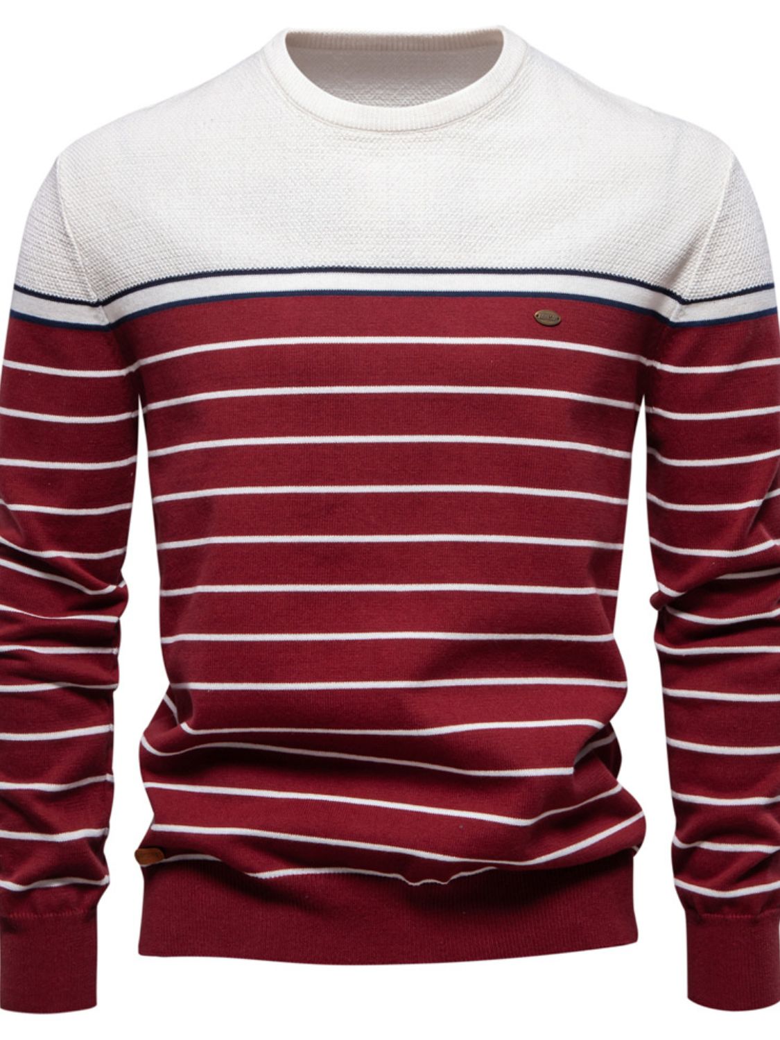 Men's Striped Round Neck Long Sleeve Sweater for Stylish Comfort