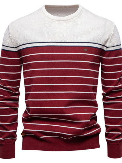 Men's Striped Round Neck Long Sleeve Sweater for Stylish Comfort