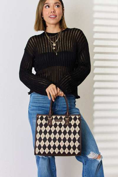 David Jones Argyle Pattern PU Leather Handbag for Style
