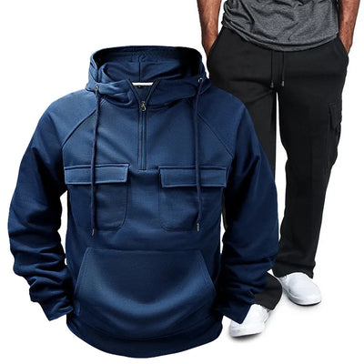 Men's Full Size Pocketed Drawstring Hoodie and Pants Set Plus Size