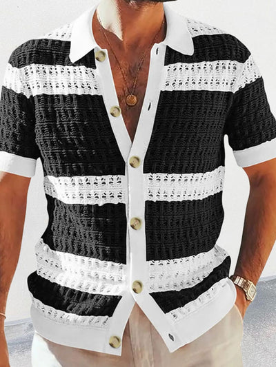 Men's Button Down Collared Neck Contrast Openwork Shirt Style