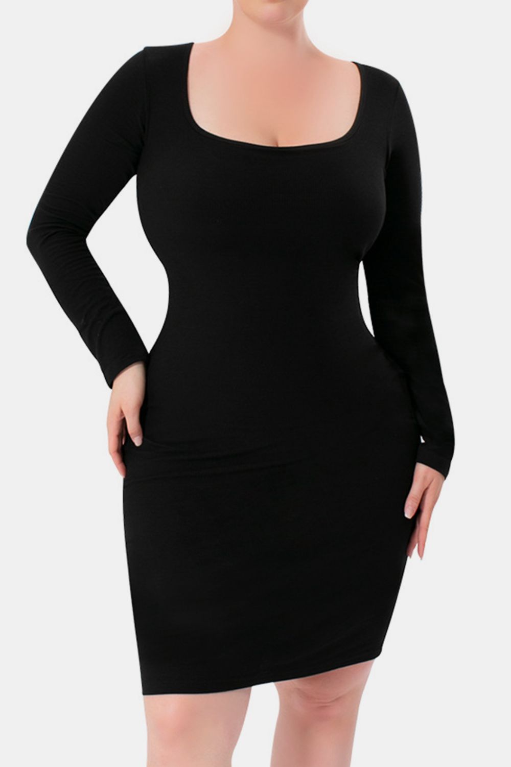 Sleek Black Long Sleeve Dress with Built-In Shapewear Elegance