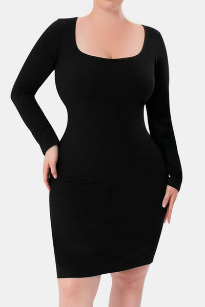 Sleek Black Long Sleeve Dress with Built-In Shapewear Elegance