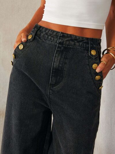 Trendy Button Decor High Rise Wide Leg Jeans - Casual Chic