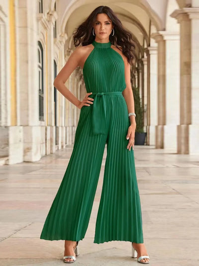 Pleated Sleeveless Wide Leg Jumpsuit