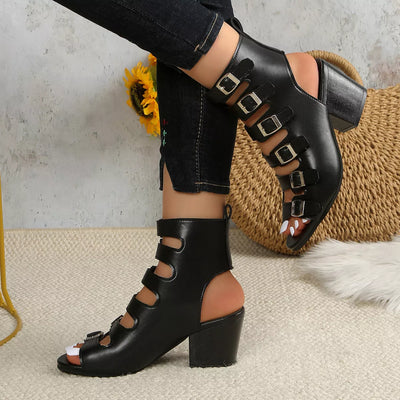 Buckle Block Heels Sandals