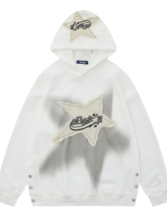 Men's Star Patch Oversized Hoodie with Snap Detail