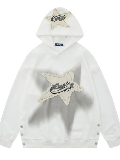 Men's Star Patch Oversized Hoodie with Snap Detail