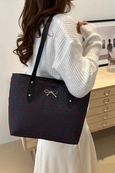 Stylish Bow Trim Polyester Tote Bag for Everyday Use