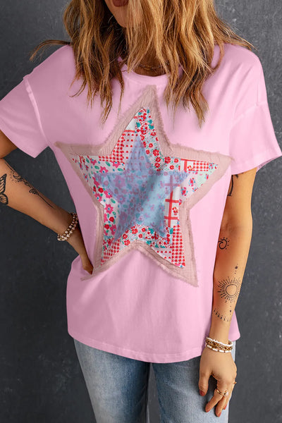 Star Round Neck Short Sleeve T-Shirt