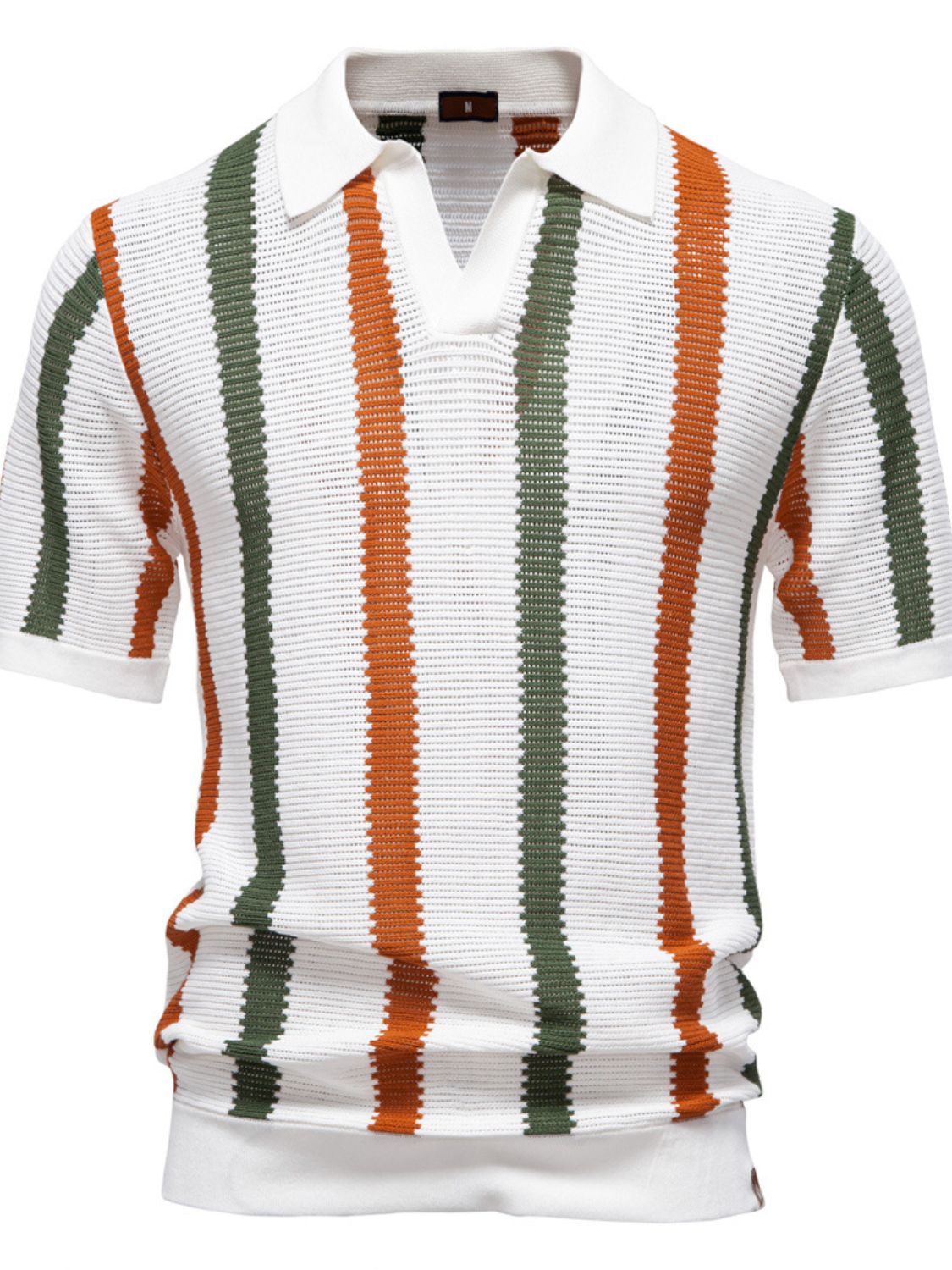 Men's Collared Neck Striped Knit Polo for Stylish Comfort