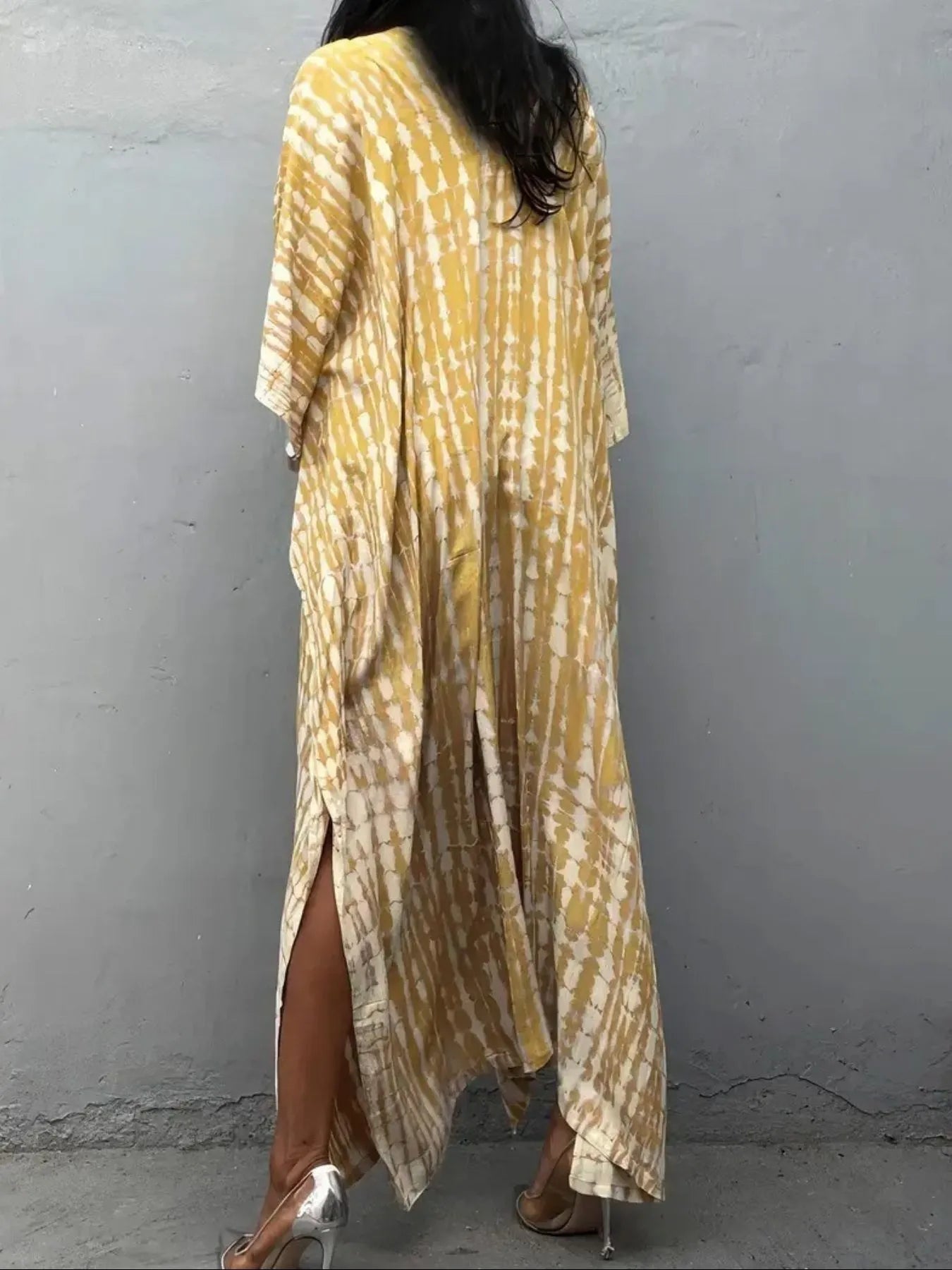 Tie-Dye V-Neck Maxi Dress with Flowy Sleeves