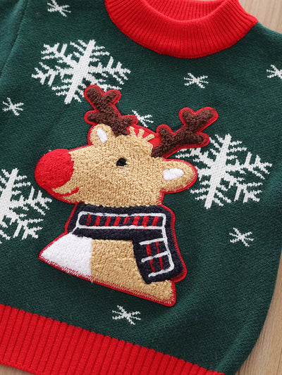 Children's Christmas Reindeer Snowflake Knitted Sweater