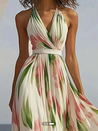 Floral Print Halter Neck Maxi Dress