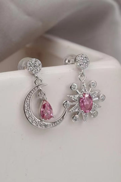 Elegant Moissanite Sterling Silver Moon & Star Earrings, 2 Carat