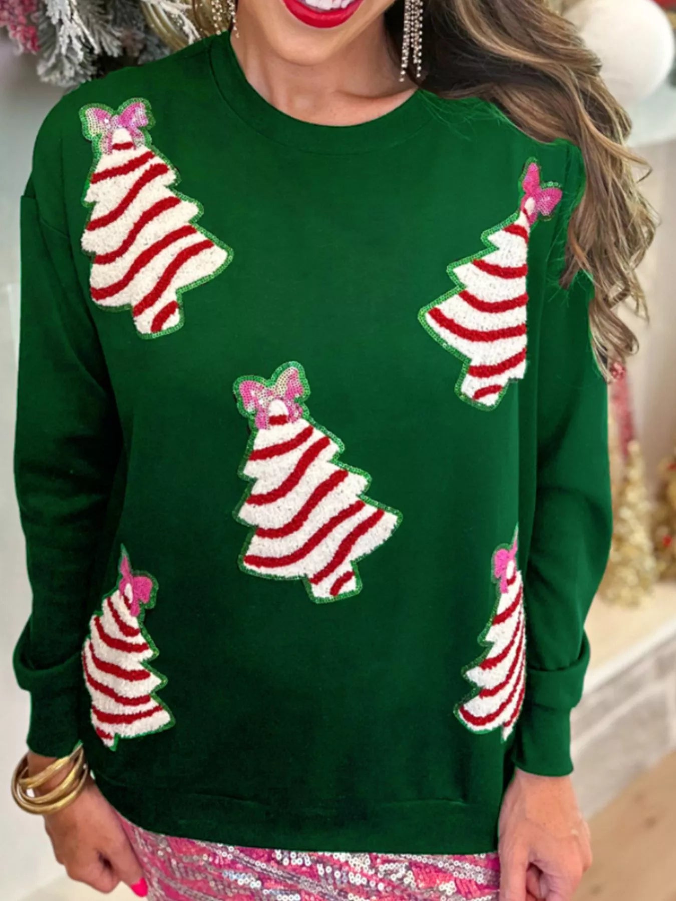 Christmas Tree Sequin Long Sleeve Sweatshirt