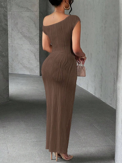 Textured Single Shoulder Bodycon Maxi Dress