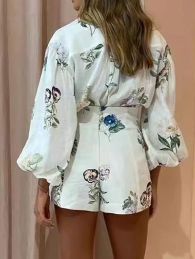 Printed Balloon Sleeve Top and Shorts Set