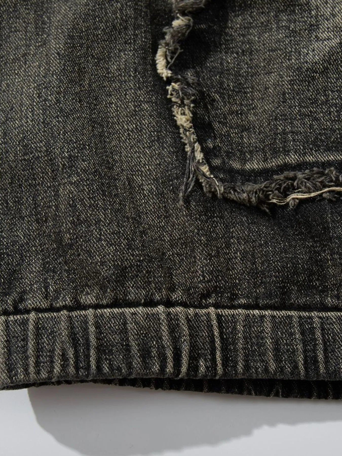 Men's Distressed Denim Patchwork Oversized Hoodie with Frayed Details