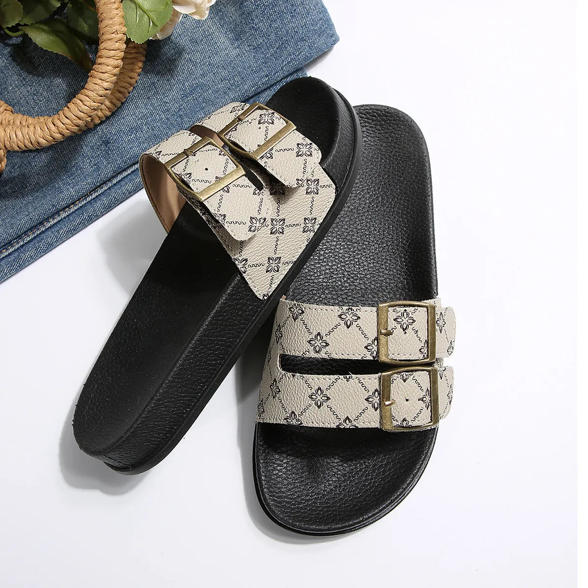 Open Toe Double Buckle Sandals