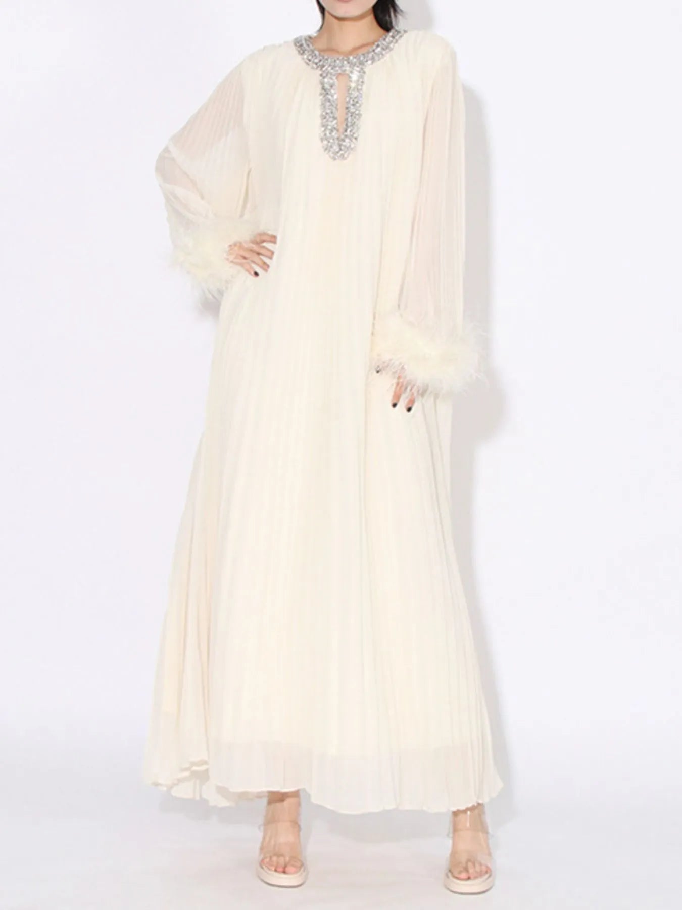 Rhinestone Long Sleeve Maxi Dress