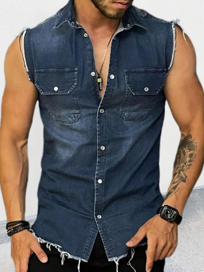 Men's Snap Down Sleeveless Denim Shirt for Casual Style