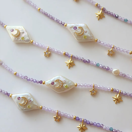 Purple Women's Beaded Zircon Necklace