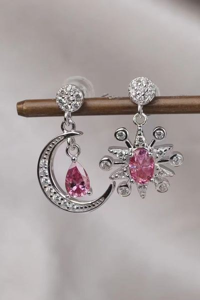 Elegant Moissanite Sterling Silver Moon & Star Earrings, 2 Carat
