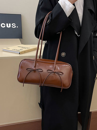 Stylish PU Leather Bow Trim Shoulder Bag for Any Occasion