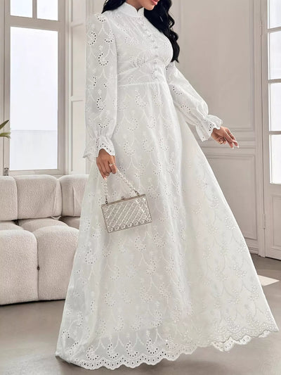 Eyelet Flounce Sleeve Maxi Dress