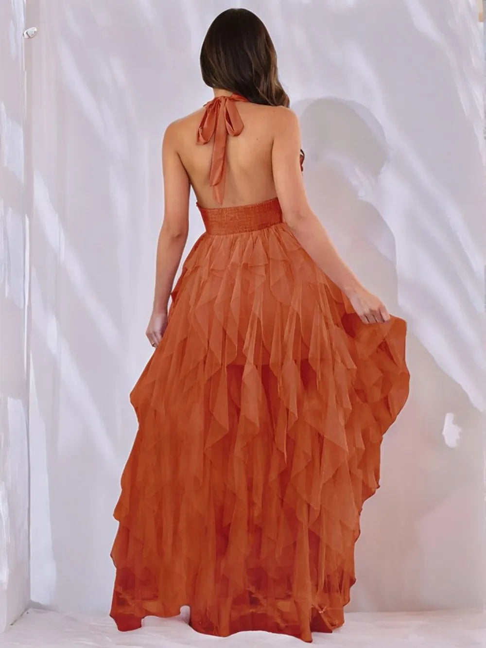 Halter Neck Irregular Mesh Dress