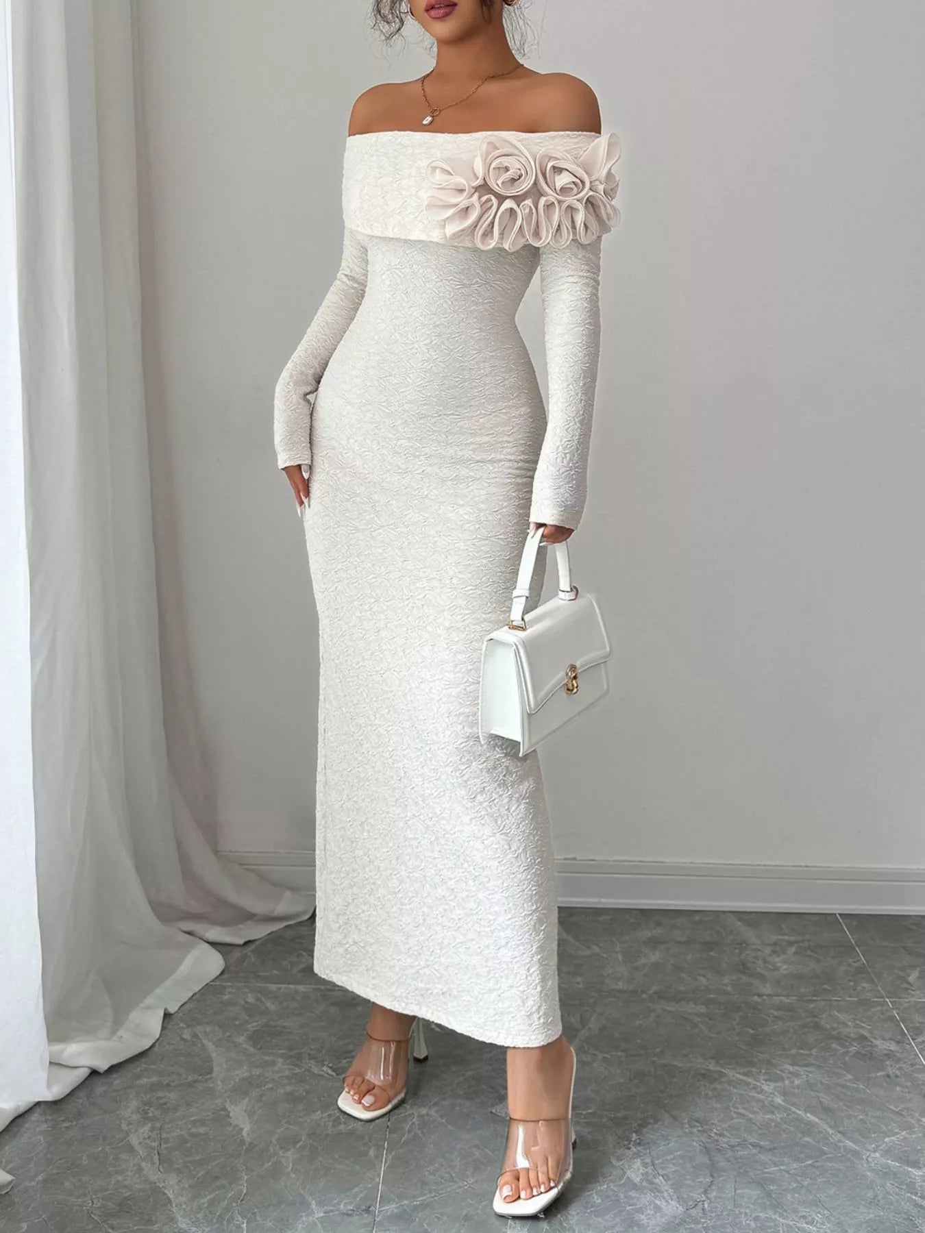 Flower Off-Shoulder Maxi Dress