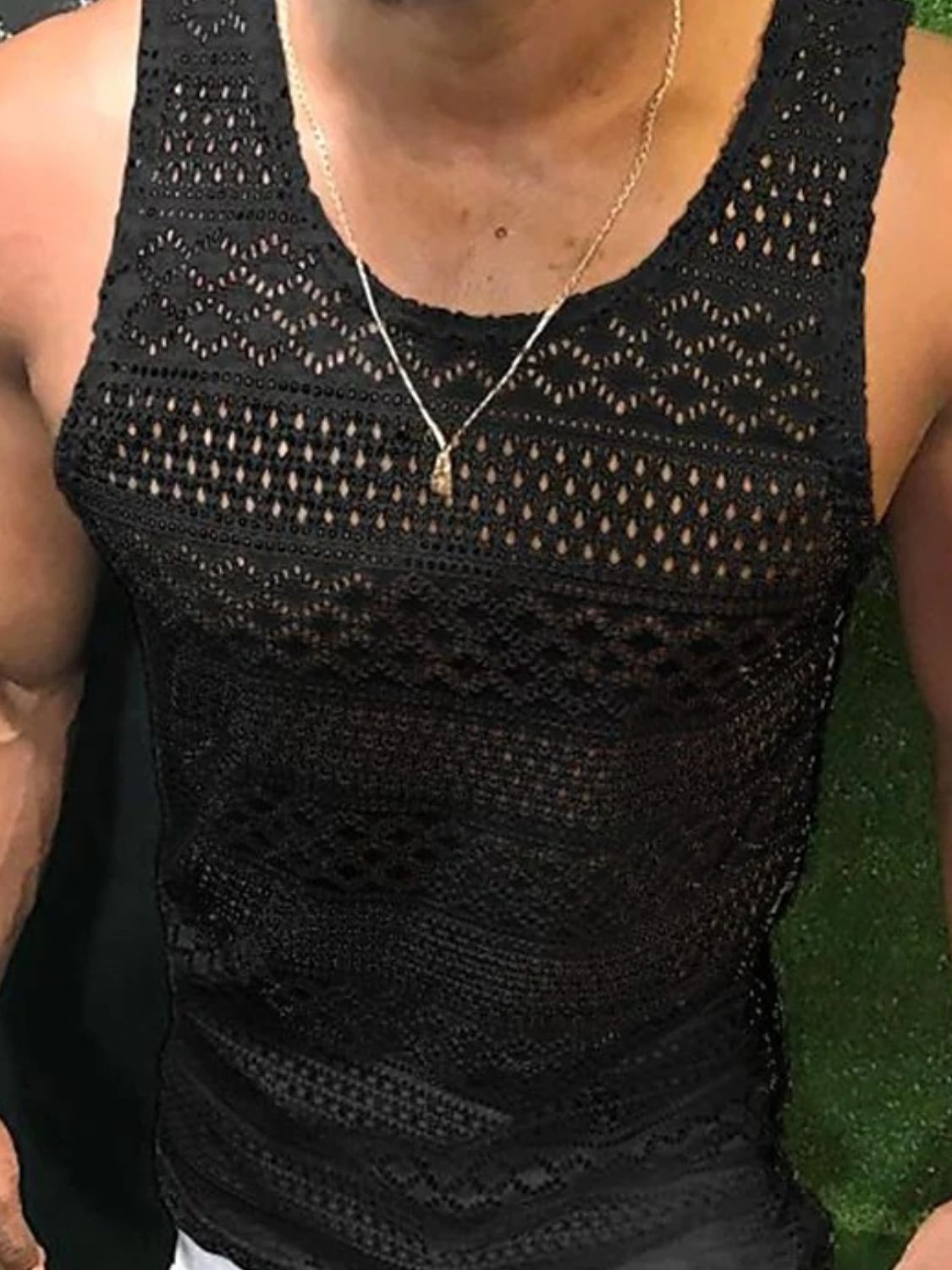 Men's Full Size Openwork Round Neck Tank Plus Size Wear