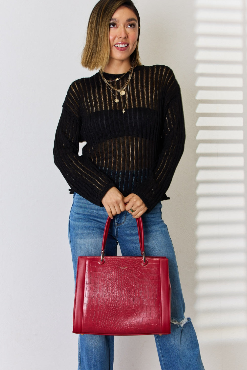 David Jones Texture PU Leather Handbag for Stylish Elegance
