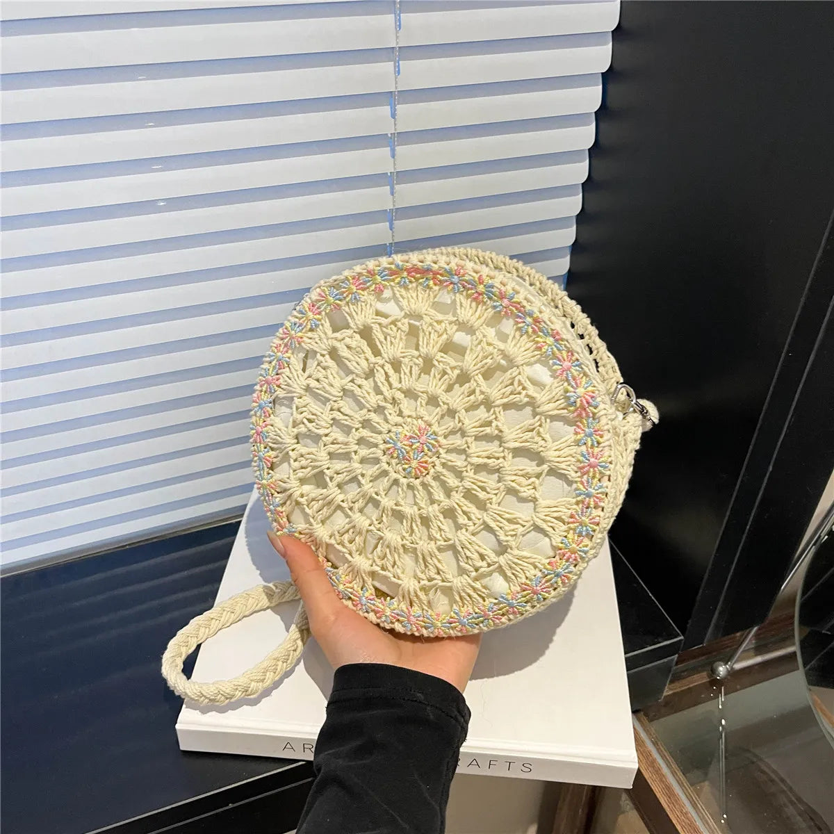 Handmade Round Crochet Straw Handbag